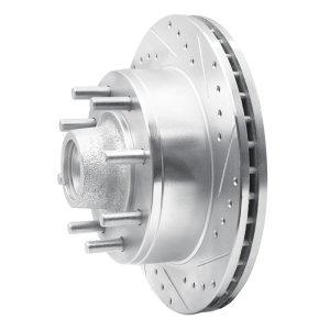 Ford E-350 Econoline Brake Rotor (1) - Front Right - R1 Concepts - Drilled & Slotted - Silver - `95-`04